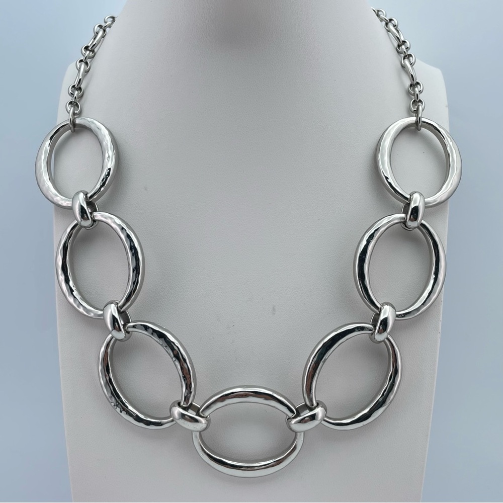 Chico’s Silver Hammered Link Statement Necklace